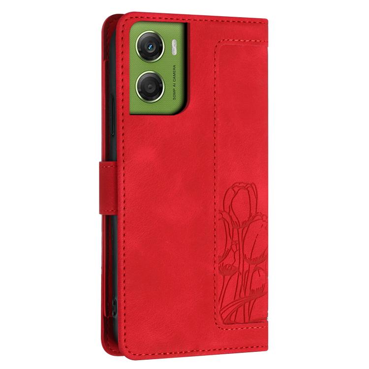 For Motorola Moto G06 4G Tulips Embossed Leather Phone Case with Lanyard