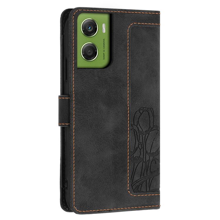 For Motorola Moto G06 4G Tulips Embossed Leather Phone Case with Lanyard