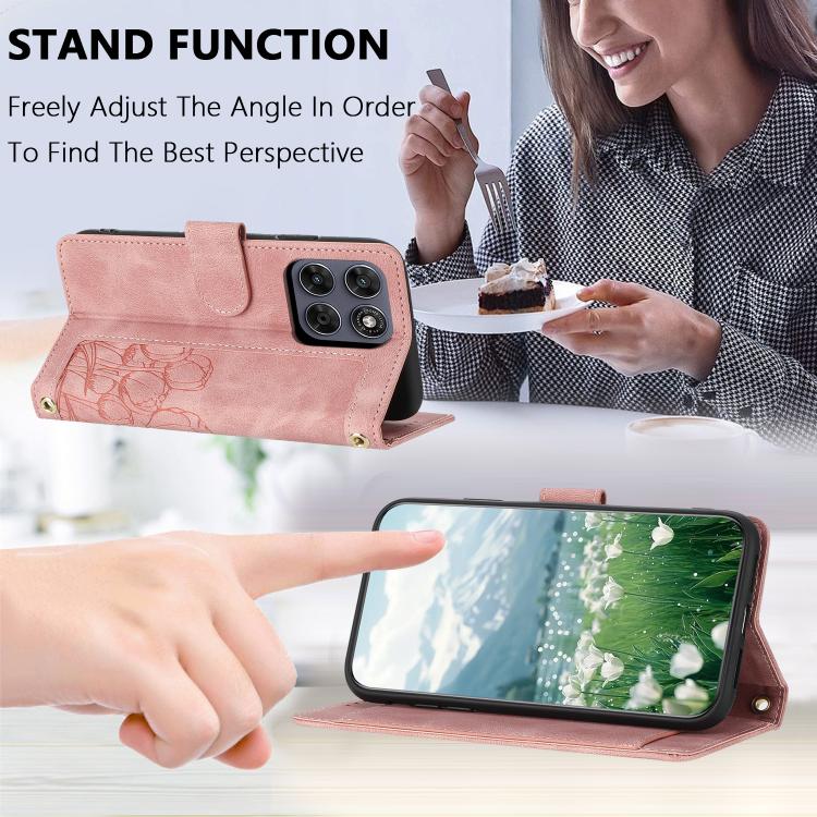 For Motorola Moto G67 / G77 5G Tulips Embossed Leather Phone Case with Lanyard