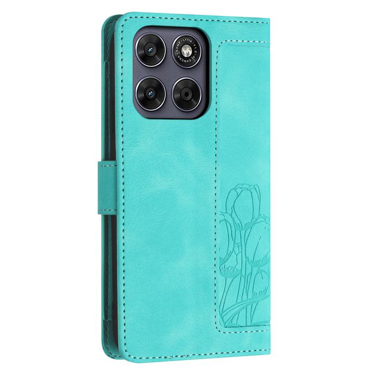 For Motorola Moto G67 / G77 5G Tulips Embossed Leather Phone Case with Lanyard