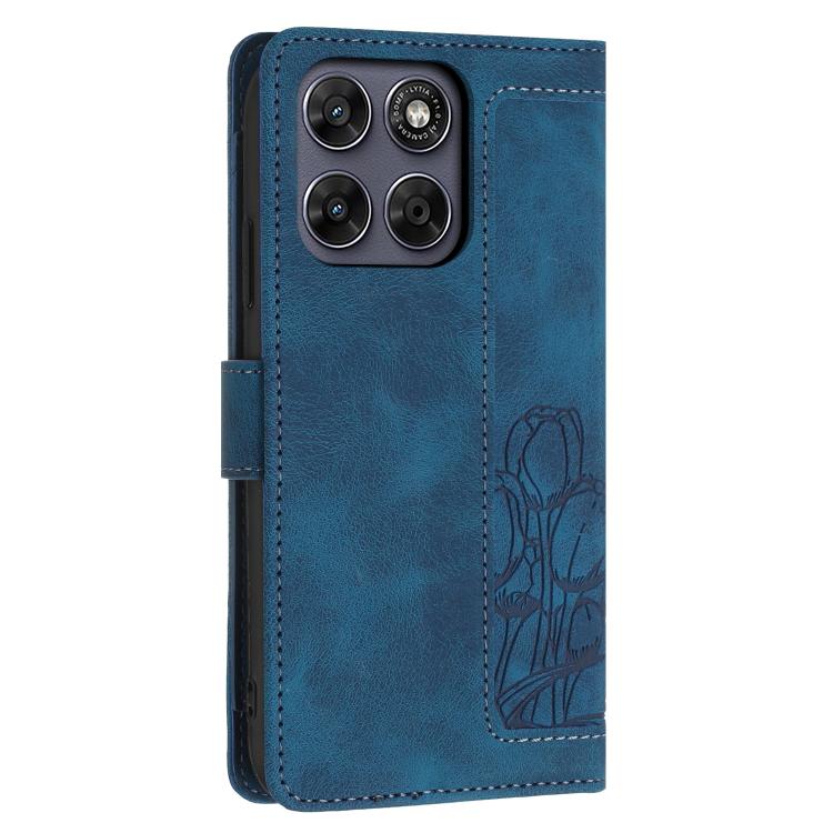 For Motorola Moto G67 / G77 5G Tulips Embossed Leather Phone Case with Lanyard