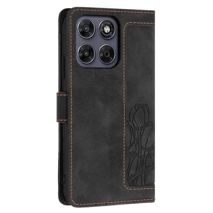 For Motorola Moto G67 / G77 5G Tulips Embossed Leather Phone Case with Lanyard