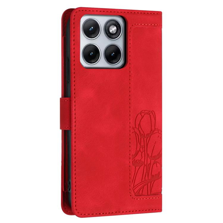 For Motorola Edge 70 Fusion 5G Tulips Embossed Leather Phone Case with Lanyard