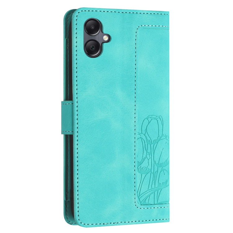 For Samsung Galaxy A05 Tulips Embossed Leather Phone Case with Lanyard