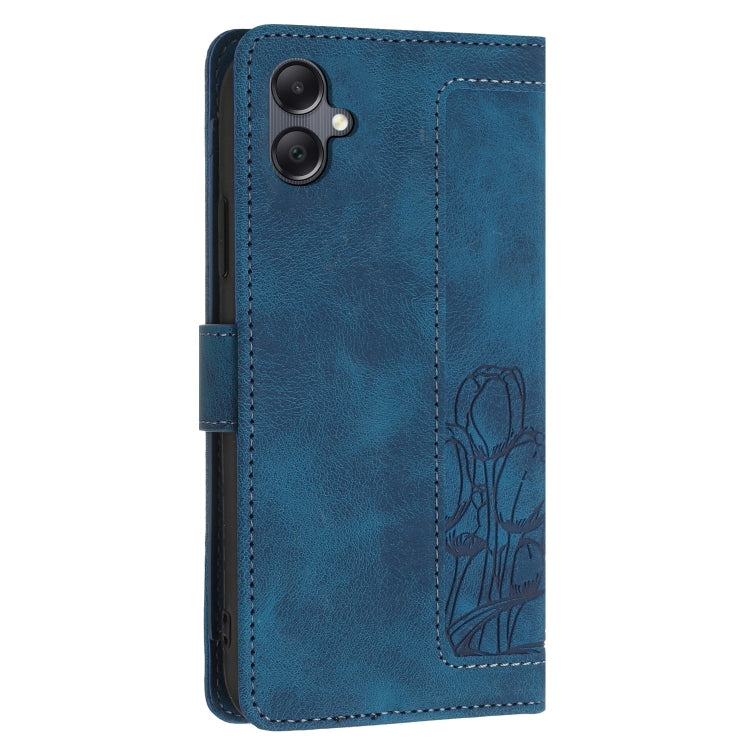 For Samsung Galaxy A05 Tulips Embossed Leather Phone Case with Lanyard