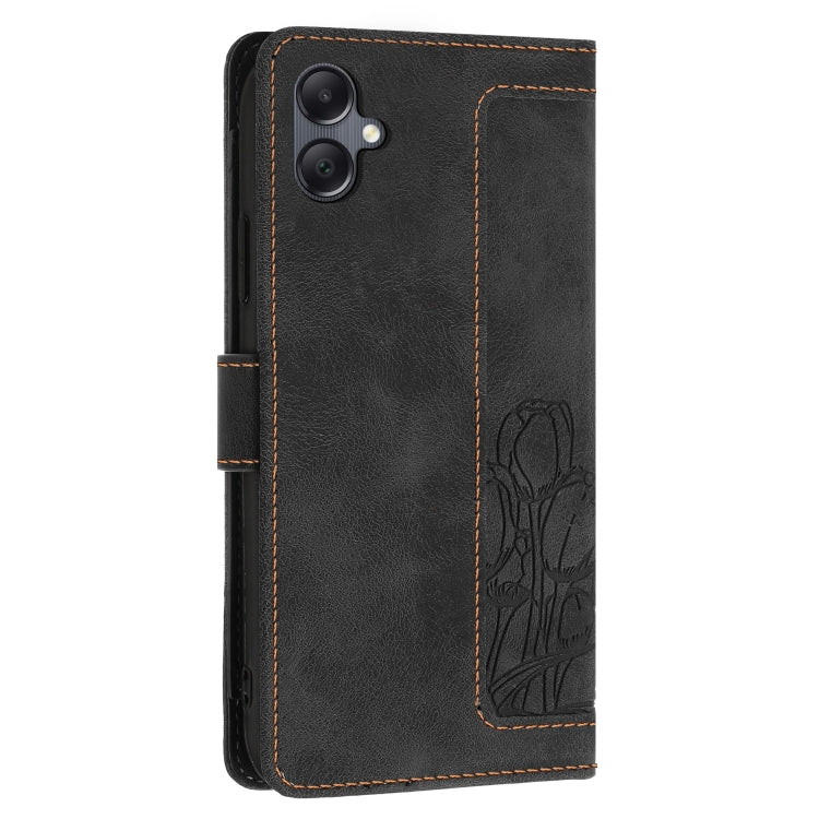 For Samsung Galaxy A05 Tulips Embossed Leather Phone Case with Lanyard