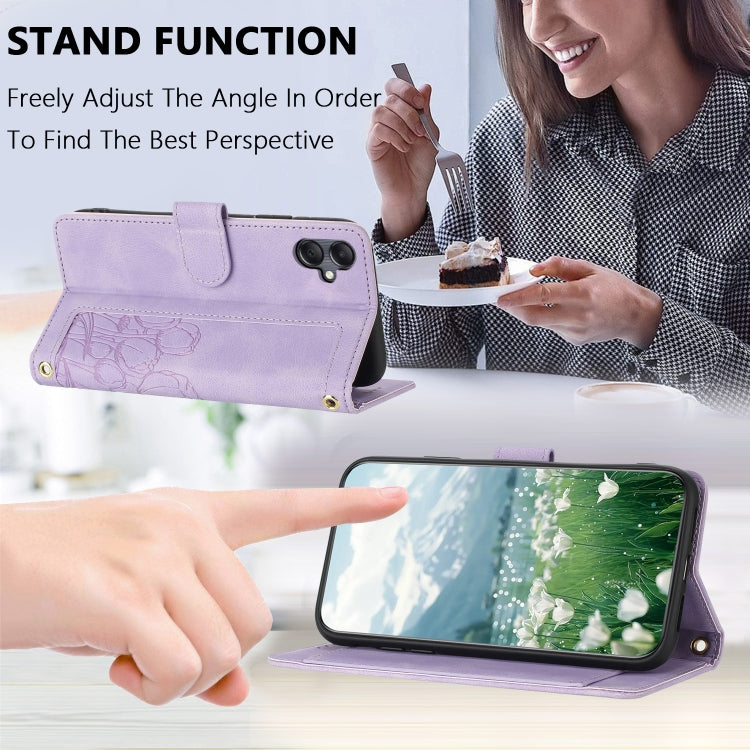 For Samsung Galaxy A06 4G Tulips Embossed Leather Phone Case with Lanyard