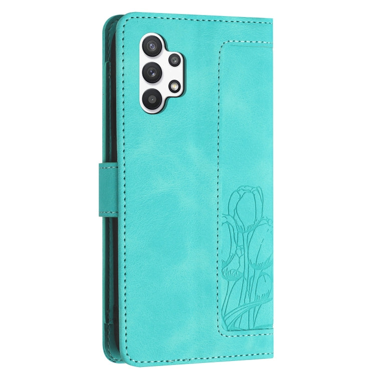 For Samsung Galaxy A13 5G / 4G Tulips Embossed Leather Phone Case with Lanyard