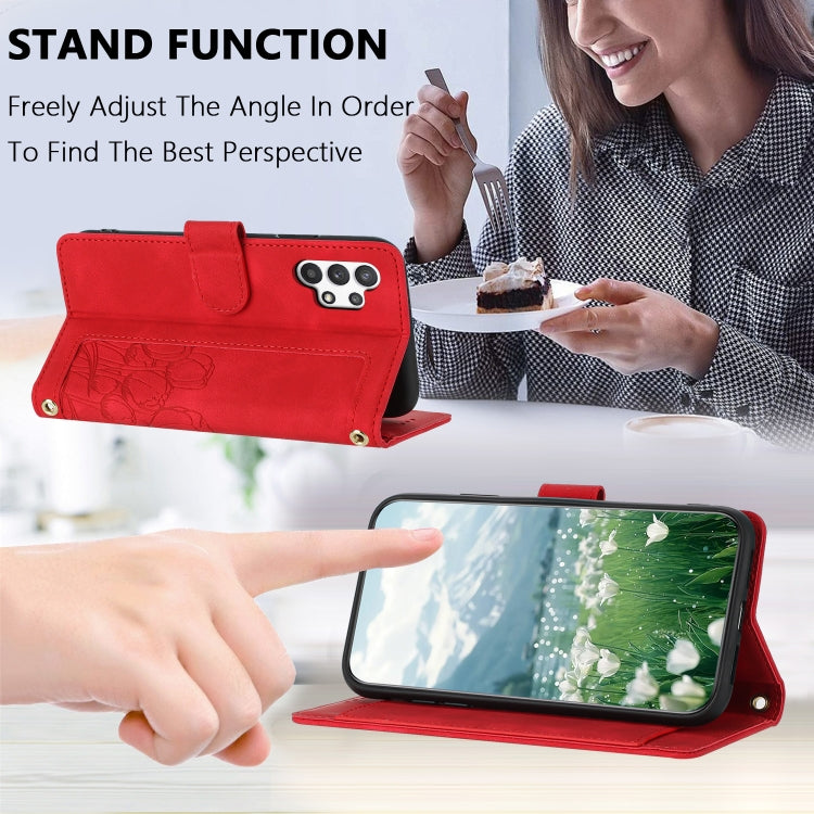 For Samsung Galaxy A13 5G / 4G Tulips Embossed Leather Phone Case with Lanyard