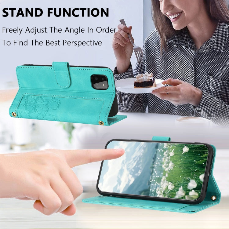 For Samsung Galaxy A22 5G Tulips Embossed Leather Phone Case with Lanyard