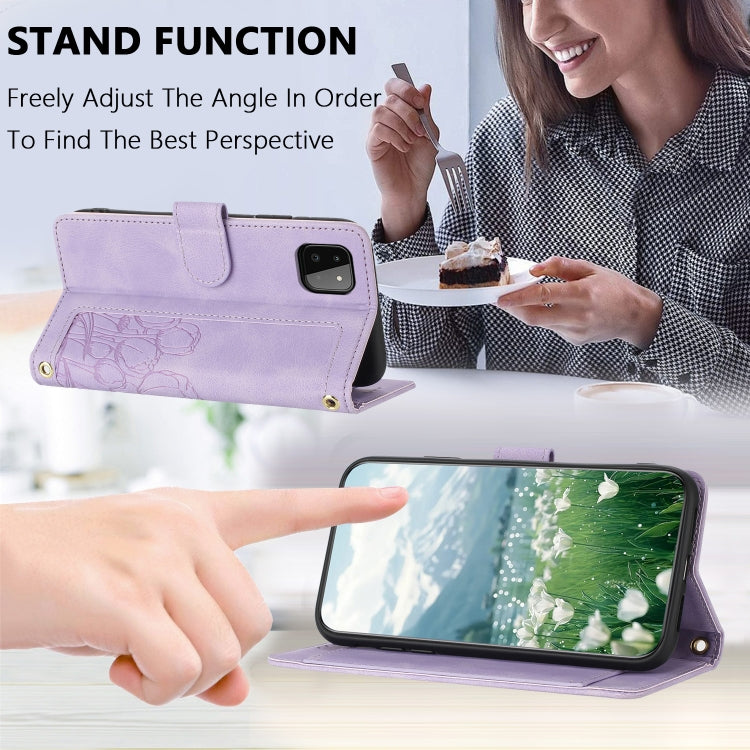 For Samsung Galaxy A22 5G Tulips Embossed Leather Phone Case with Lanyard