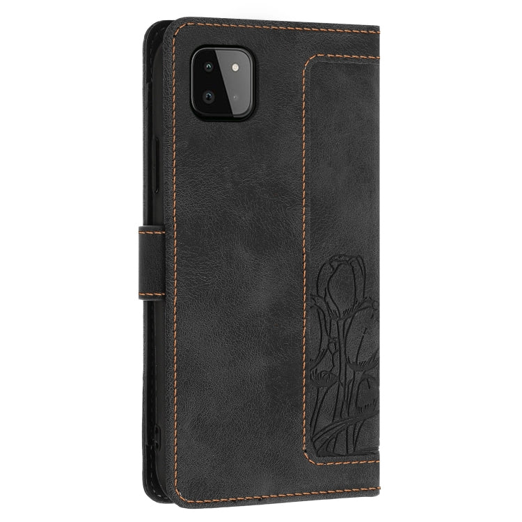 For Samsung Galaxy A22 5G Tulips Embossed Leather Phone Case with Lanyard