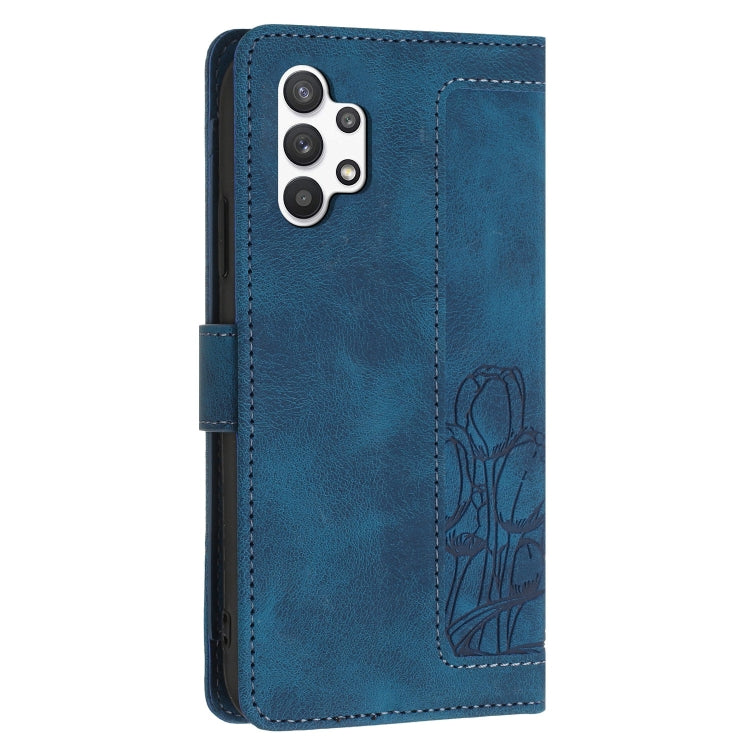 For Samsung Galaxy A32 5G Tulips Embossed Leather Phone Case with Lanyard