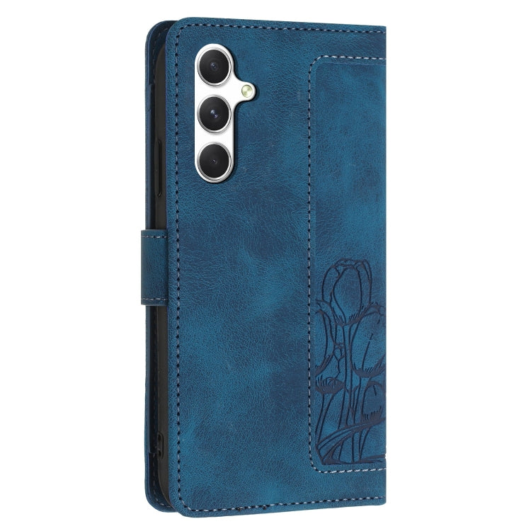For Samsung Galaxy A35 5G Tulips Embossed Leather Phone Case with Lanyard