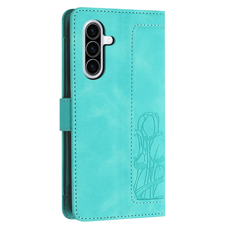 For Samsung Galaxy A36 5G Tulips Embossed Leather Phone Case with Lanyard