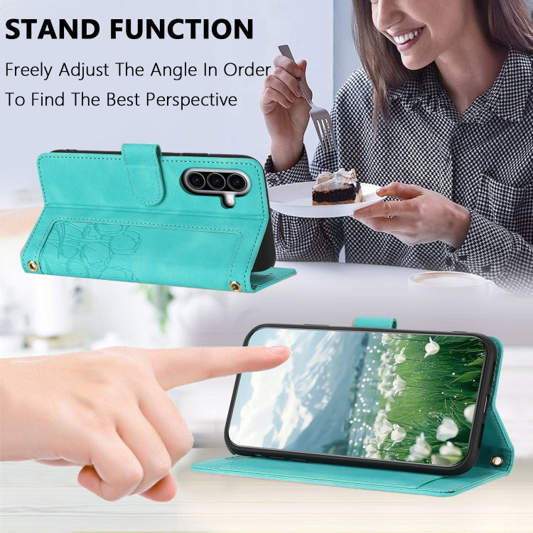 For Samsung Galaxy A36 5G Tulips Embossed Leather Phone Case with Lanyard