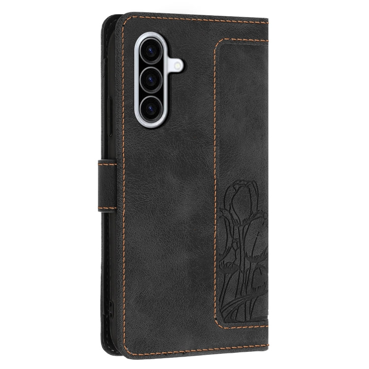 For Samsung Galaxy A36 5G Tulips Embossed Leather Phone Case with Lanyard
