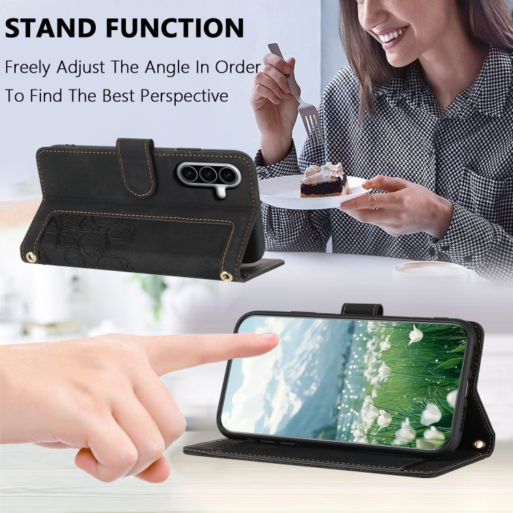 For Samsung Galaxy A36 5G Tulips Embossed Leather Phone Case with Lanyard