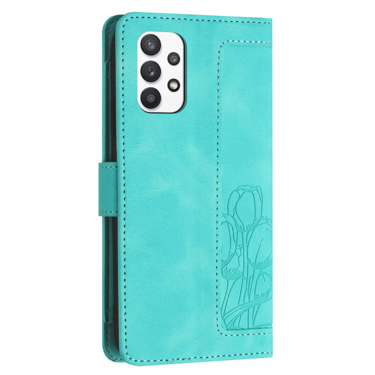 For Samsung Galaxy A53 5G Tulips Embossed Leather Phone Case with Lanyard
