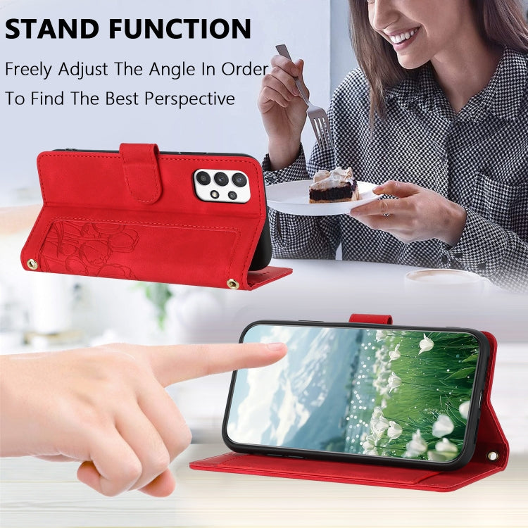 For Samsung Galaxy A53 5G Tulips Embossed Leather Phone Case with Lanyard