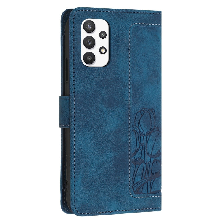 For Samsung Galaxy A53 5G Tulips Embossed Leather Phone Case with Lanyard