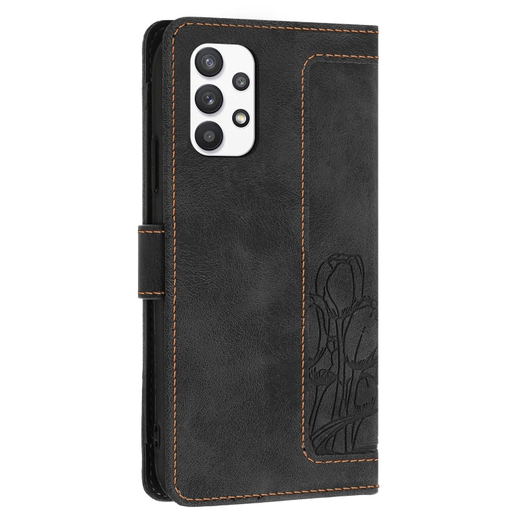For Samsung Galaxy A53 5G Tulips Embossed Leather Phone Case with Lanyard