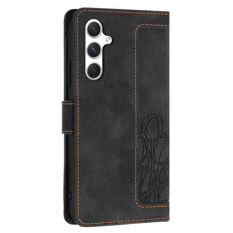 Samsung Galaxy A54 5G Tulips Embossed Leather Phone Case with Lanyard