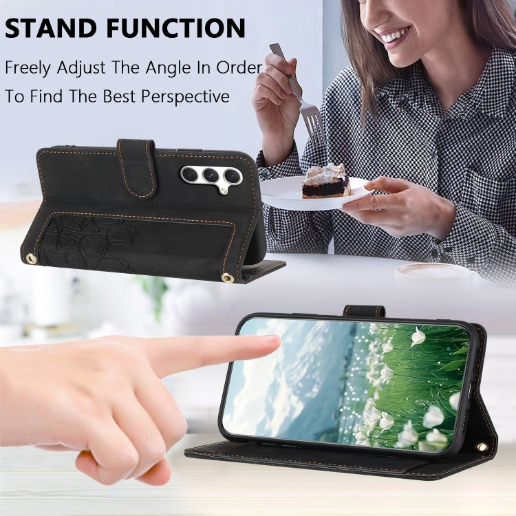 Samsung Galaxy A54 5G Tulips Embossed Leather Phone Case with Lanyard
