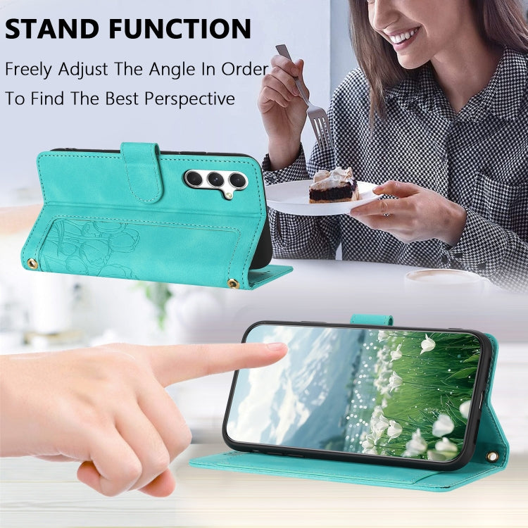 For Samsung Galaxy A55 5G Tulips Embossed Leather Phone Case with Lanyard