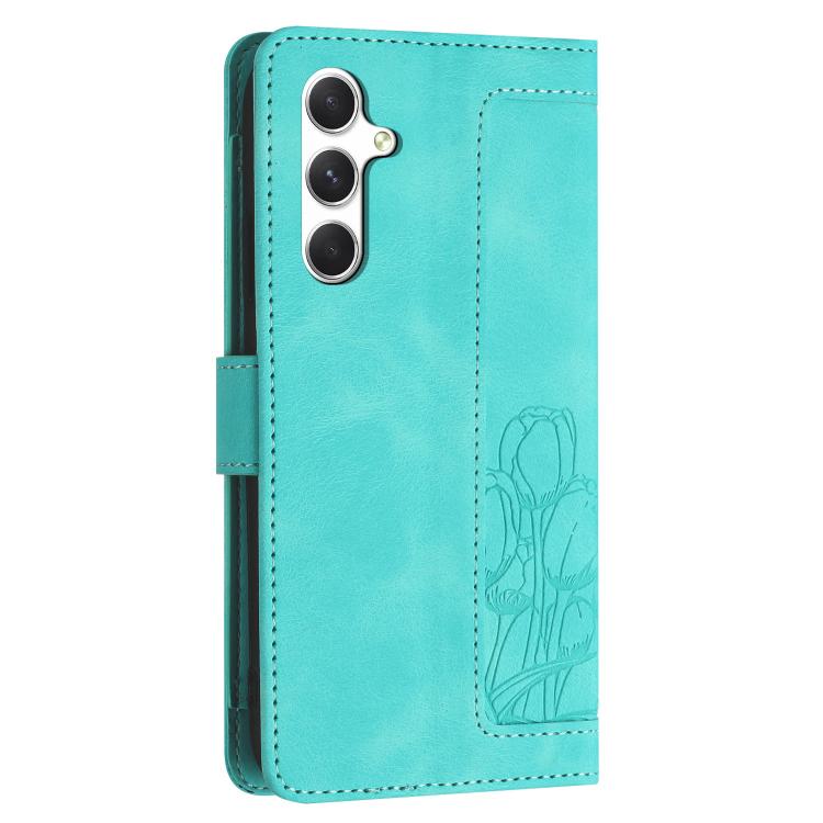 For Samsung Galaxy A56 5G Tulips Embossed Leather Phone Case with Lanyard