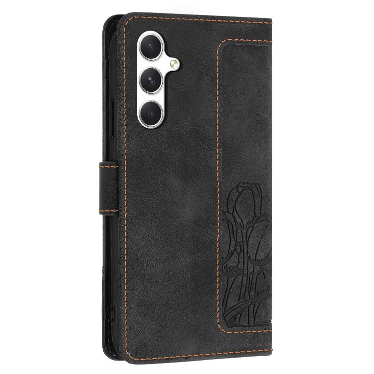 For Samsung Galaxy A56 5G Tulips Embossed Leather Phone Case with Lanyard