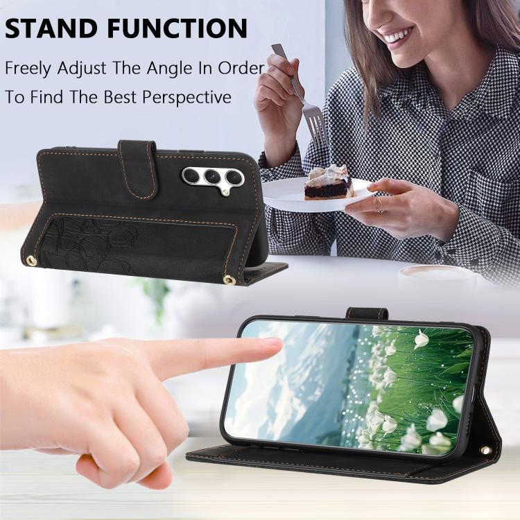 For Samsung Galaxy A56 5G Tulips Embossed Leather Phone Case with Lanyard