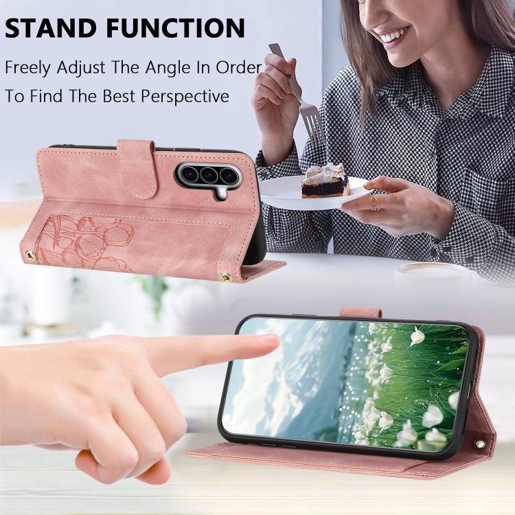 For Samsung Galaxy A37 5G Tulips Embossed Leather Phone Case with Lanyard