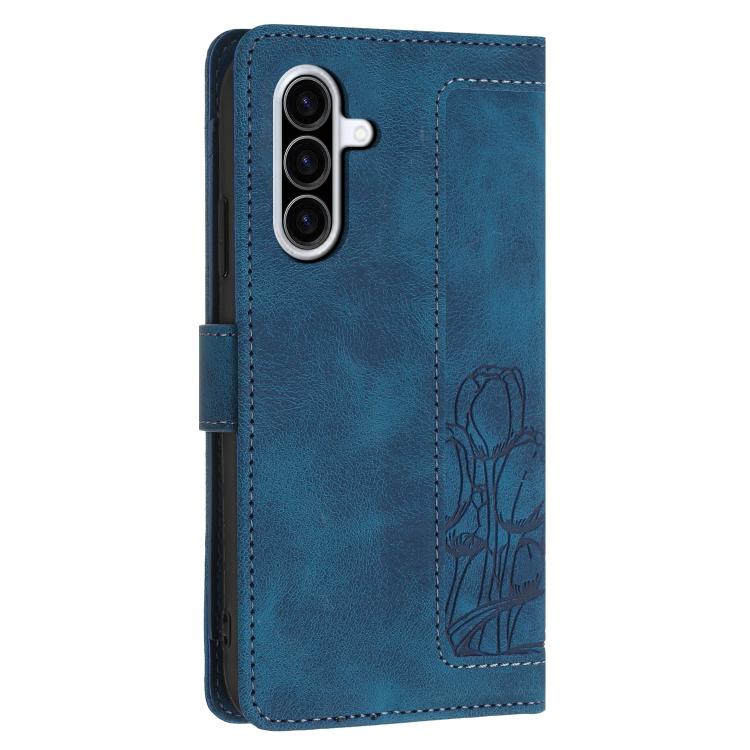 For Samsung Galaxy A37 5G Tulips Embossed Leather Phone Case with Lanyard