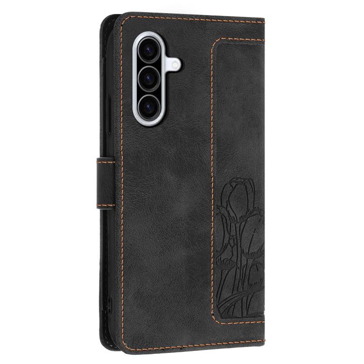 For Samsung Galaxy A37 5G Tulips Embossed Leather Phone Case with Lanyard