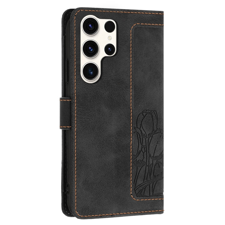 For Samsung Galaxy S25 Ultra 5G Tulips Embossed Leather Phone Case with Lanyard