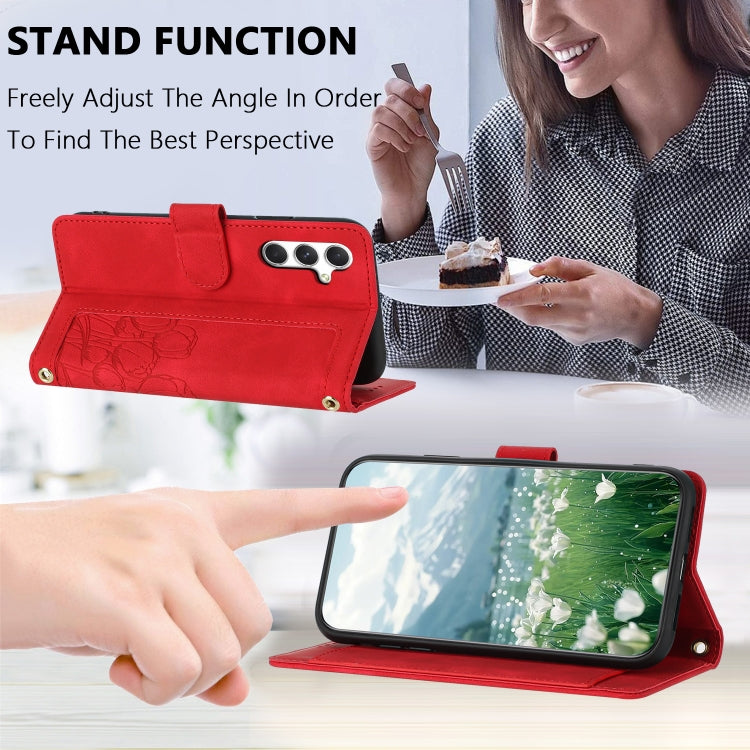 For Samsung Galaxy S25+ 5G Tulips Embossed Leather Phone Case with Lanyard