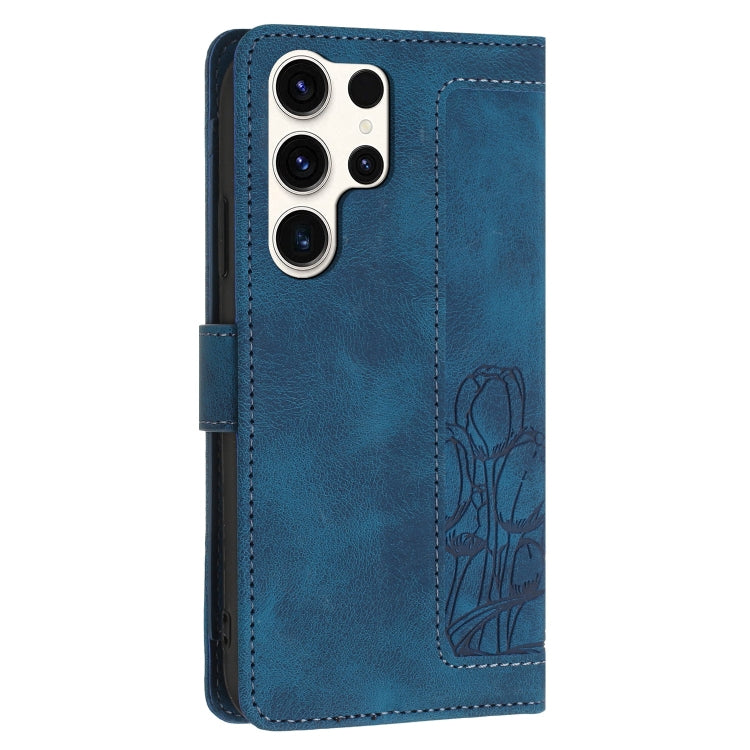 For Samsung Galaxy S24 Ultra 5G Tulips Embossed Leather Phone Case with Lanyard