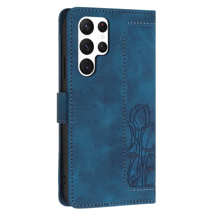 For Samsung Galaxy S23 Ultra 5G Tulips Embossed Leather Phone Case with Lanyard