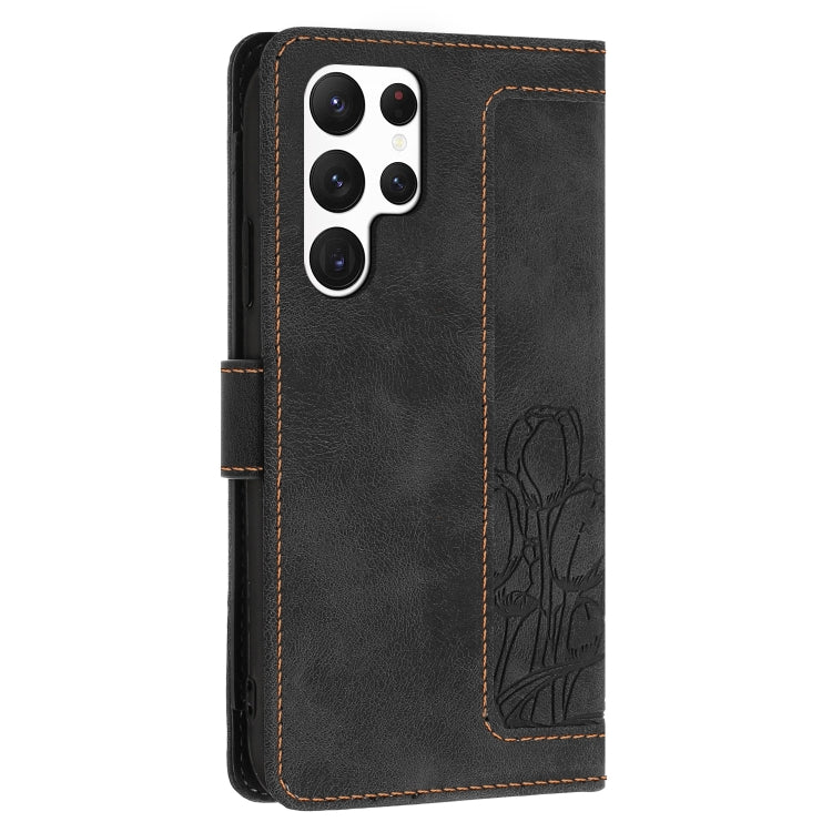 For Samsung Galaxy S23 Ultra 5G Tulips Embossed Leather Phone Case with Lanyard