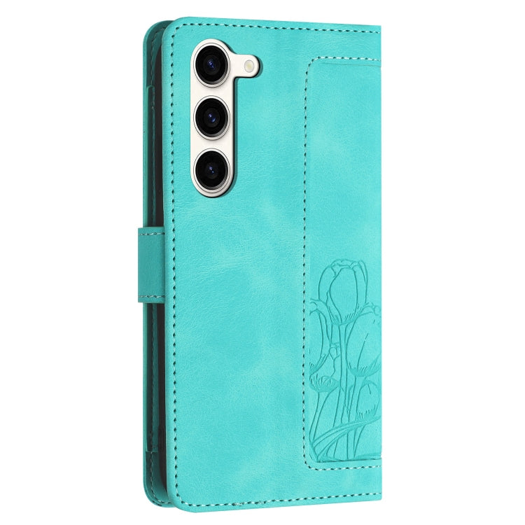 For Samsung Galaxy S23+ 5G Tulips Embossed Leather Phone Case with Lanyard