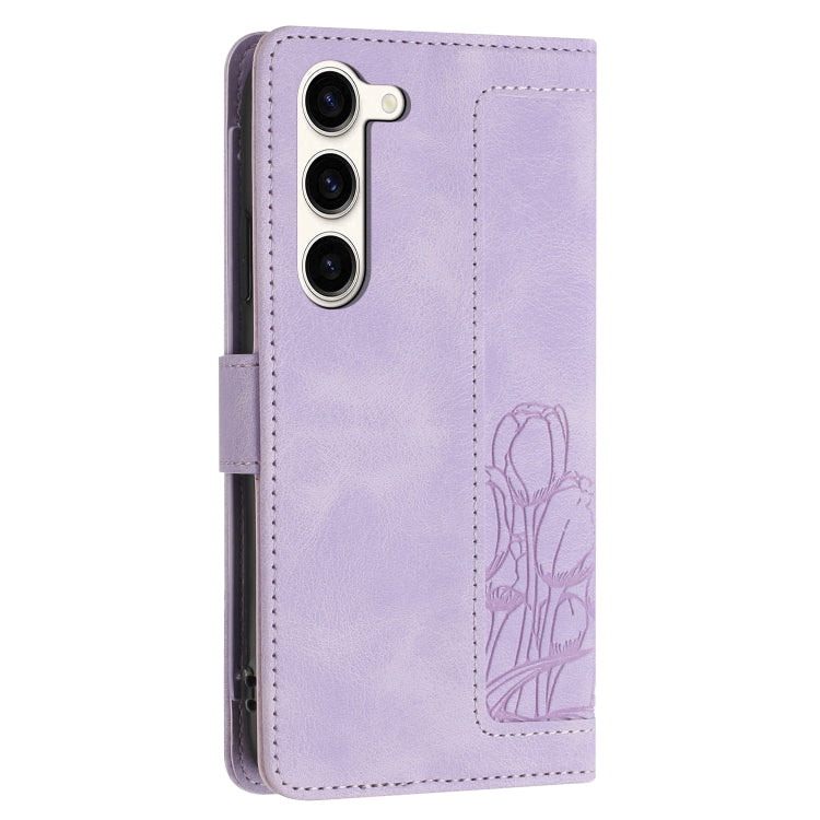 For Samsung Galaxy S23+ 5G Tulips Embossed Leather Phone Case with Lanyard