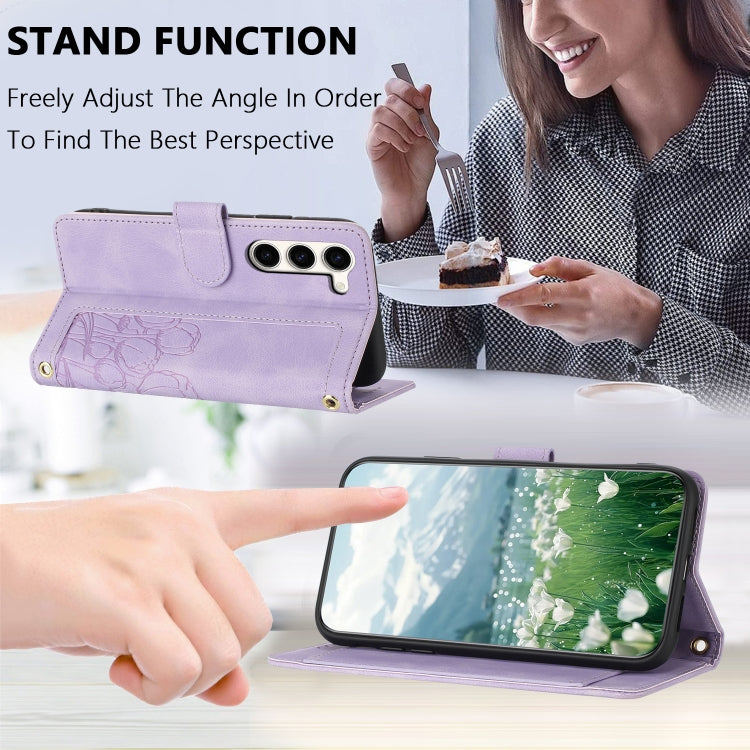 For Samsung Galaxy S23+ 5G Tulips Embossed Leather Phone Case with Lanyard