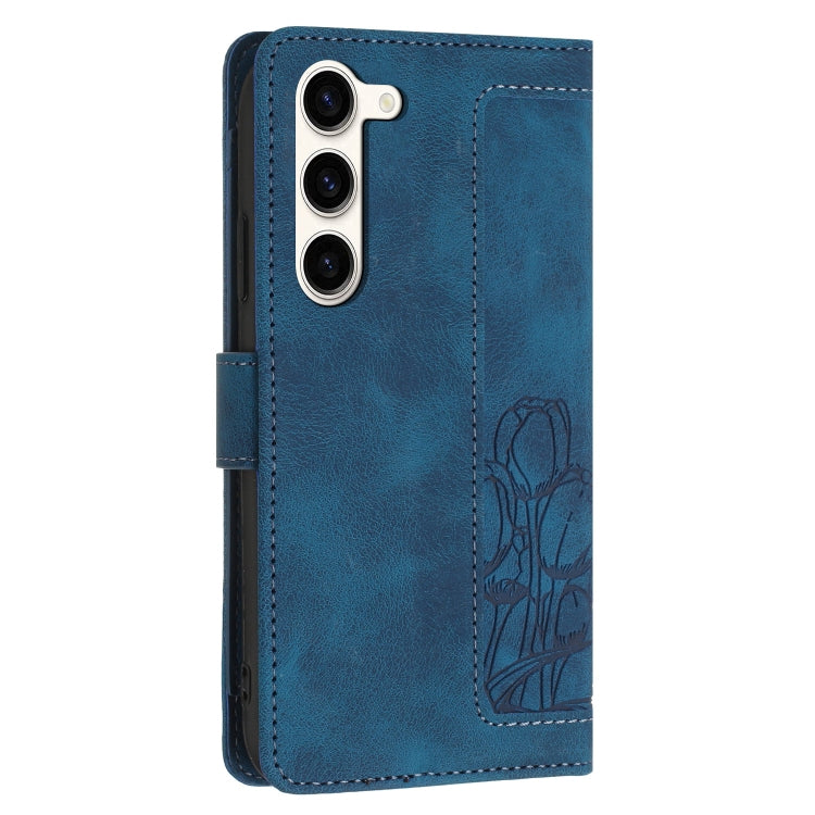 For Samsung Galaxy S23+ 5G Tulips Embossed Leather Phone Case with Lanyard