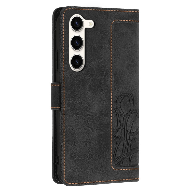 For Samsung Galaxy S23+ 5G Tulips Embossed Leather Phone Case with Lanyard