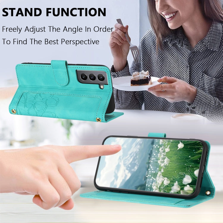 For Samsung Galaxy S22+ 5G Tulips Embossed Leather Phone Case with Lanyard