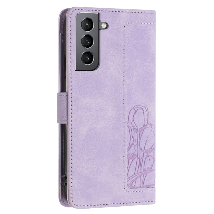 For Samsung Galaxy S22+ 5G Tulips Embossed Leather Phone Case with Lanyard