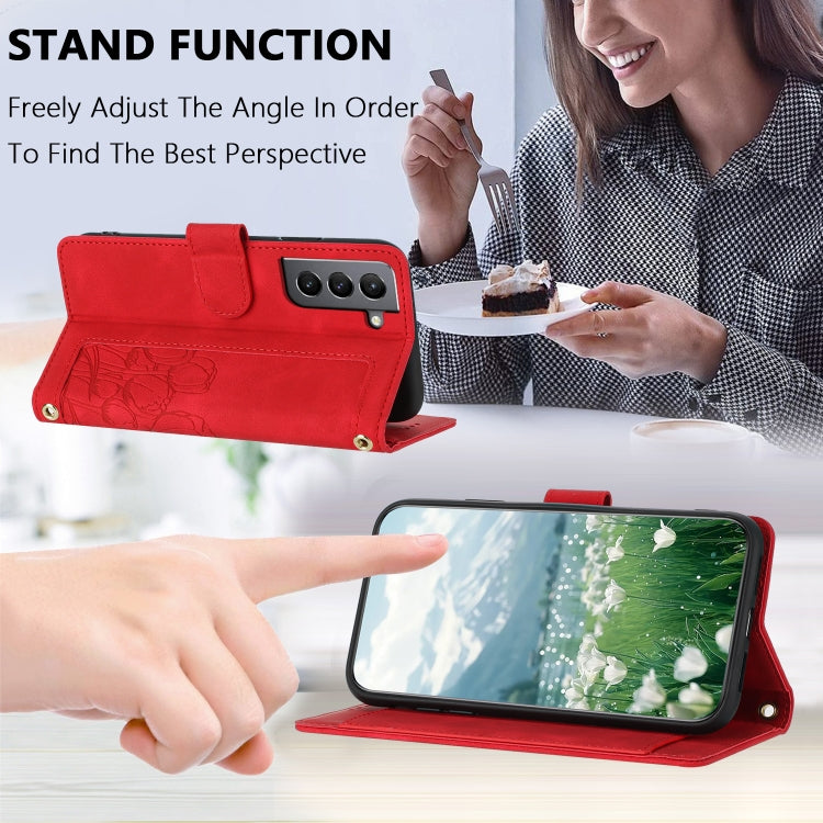 For Samsung Galaxy S22+ 5G Tulips Embossed Leather Phone Case with Lanyard