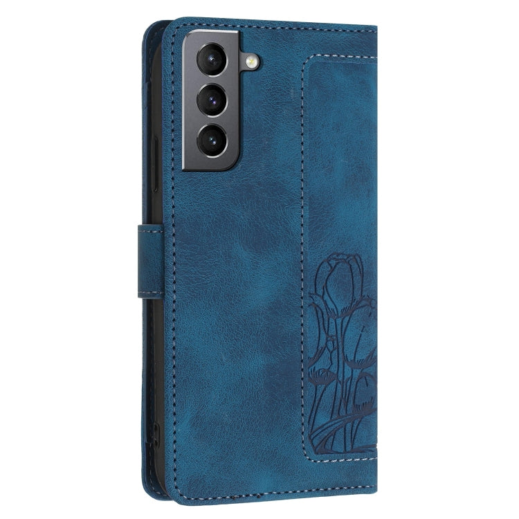 For Samsung Galaxy S22+ 5G Tulips Embossed Leather Phone Case with Lanyard