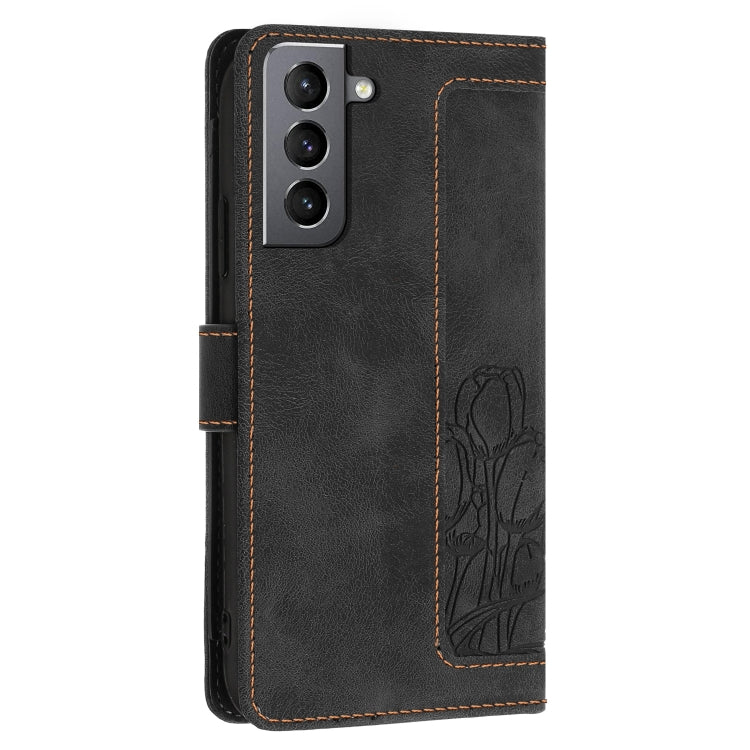 For Samsung Galaxy S22+ 5G Tulips Embossed Leather Phone Case with Lanyard